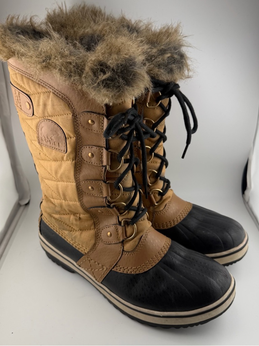 Sorel Women's “Tofino II” Waterproof Fur-Trim Lace-Up Winter Boot, Curry/Fawn